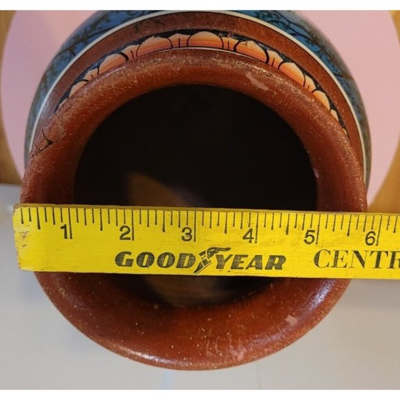 Marked Elephant Painted Wood Vase 11.5 Inch Multiple Elephants Red Yellow - Picture 15 of 16